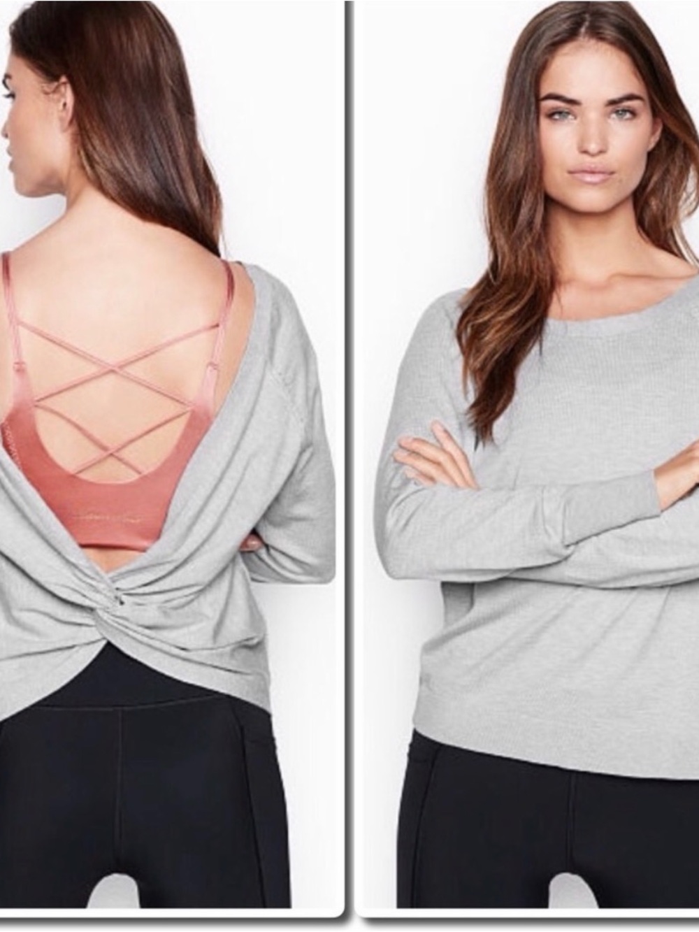 Victoria's Secret MEDIUM Two Way Sweater Gray Long Sleeve Top - NEW!